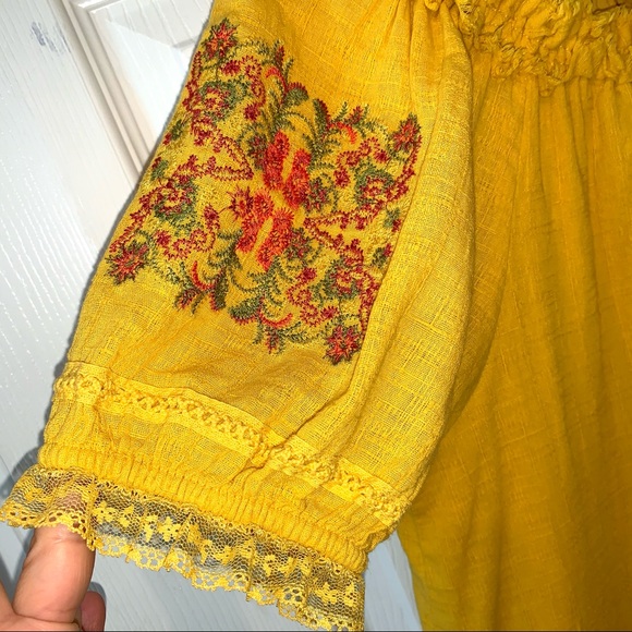 Chelsea & Violet Boho Mustard Yellow Dress Lace S - Picture 4 of 10